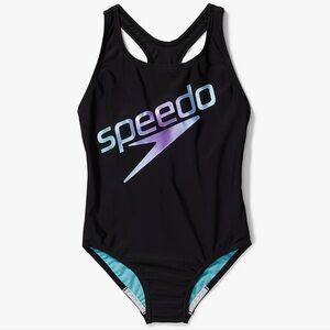 SPEEDO GIRLS PRINTED MEDALIST LOGO ONE PIECE SWIMSUIT SZ 16